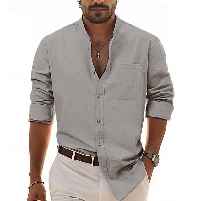 White Men's Chinese Cotton Linen Shirt