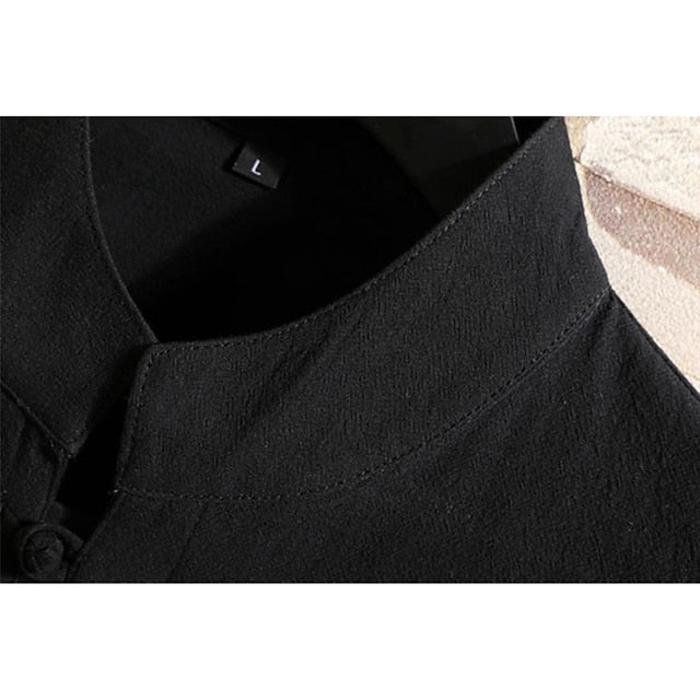 Cotton Linen Collar White Shirt Chinese Men's