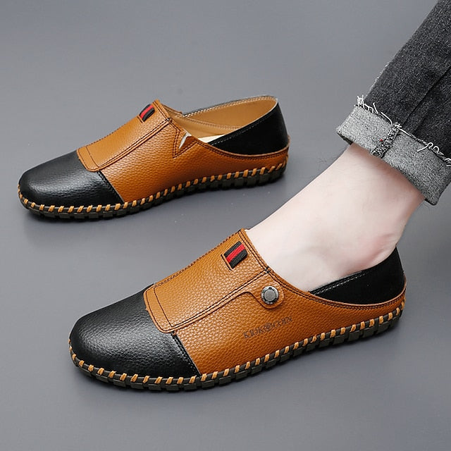 – Men's Leather Driving Loafers Slip-On Casual Two-Tone
