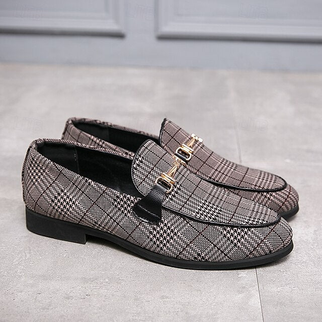 Buckle Plaid Fabric Men's Stylish with Loafers – Metal