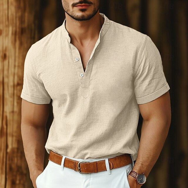 Collar Linen Shirt Popover Men's Band
