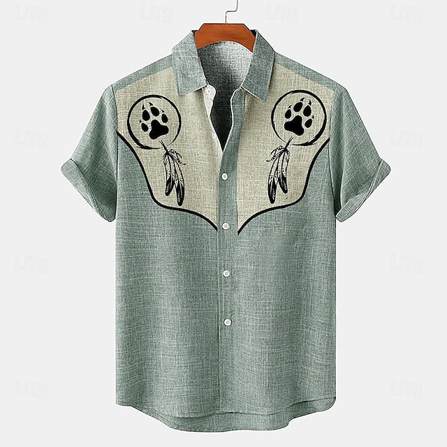Shirts Vintage Ethnic Retro Linen Shirt Men's