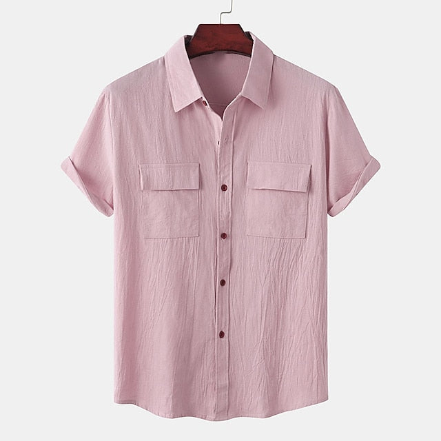 Shirt Wear Linen Beach Men's Up Button Summer