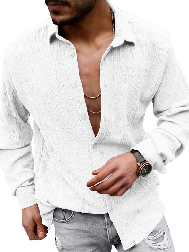 Shirt Blue Casual Men's White Up Black Button