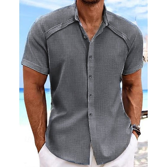 Button Shirt Casual Beach Men's Up Summer