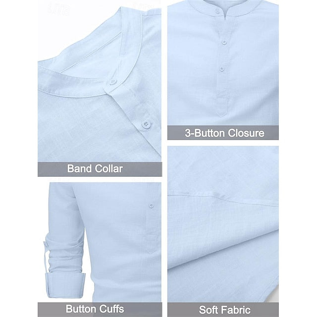 Shirt Men's Popover Collar Linen Band