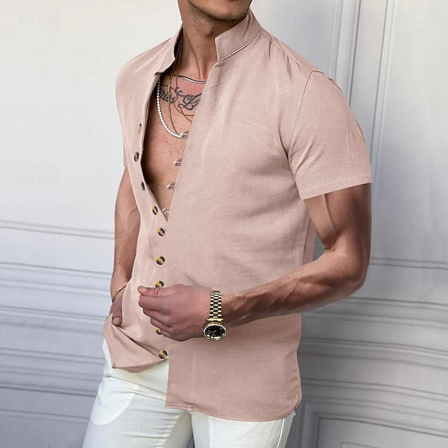 Mandarin Chinese Linen Men's Collar Shirt