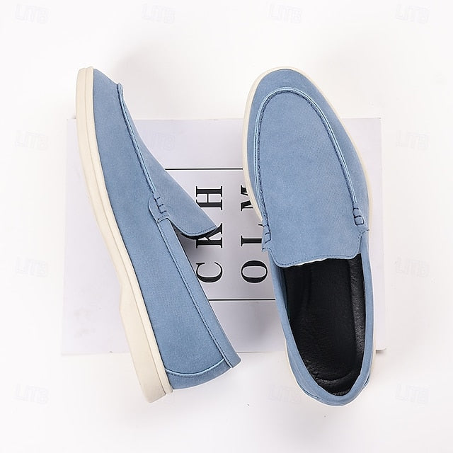 Slip-On Breathable Men's Faux – Casual Light Blue Loafers