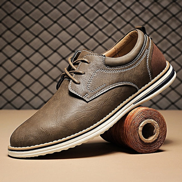 Casual Leather Shoes Derby Brown Faux – Lightweight Men’s