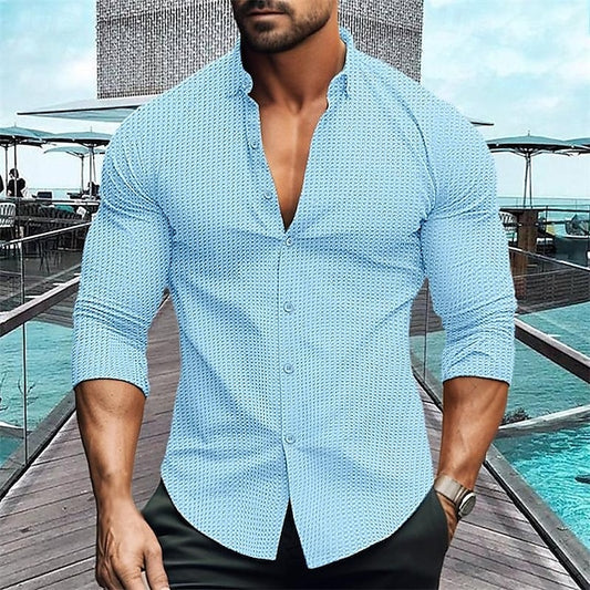Up Men's Sleeve Waffle Button Shirt Casual Long