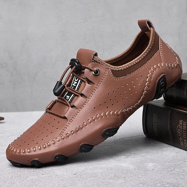 Shoes Casual Perforated with Men's White Hand-Stitched