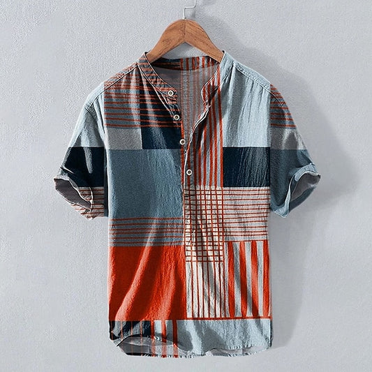 Henley Shirt Retro Linen Men's Popover Shirts