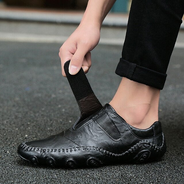 Leather Hand-Stitched Faux Soft Slip-On – Men's Moccasins