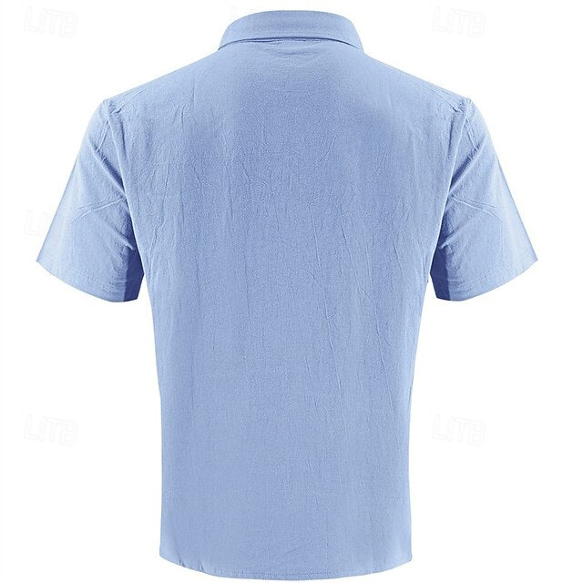 Casual Men's Cotton Shirt Linen Up Button