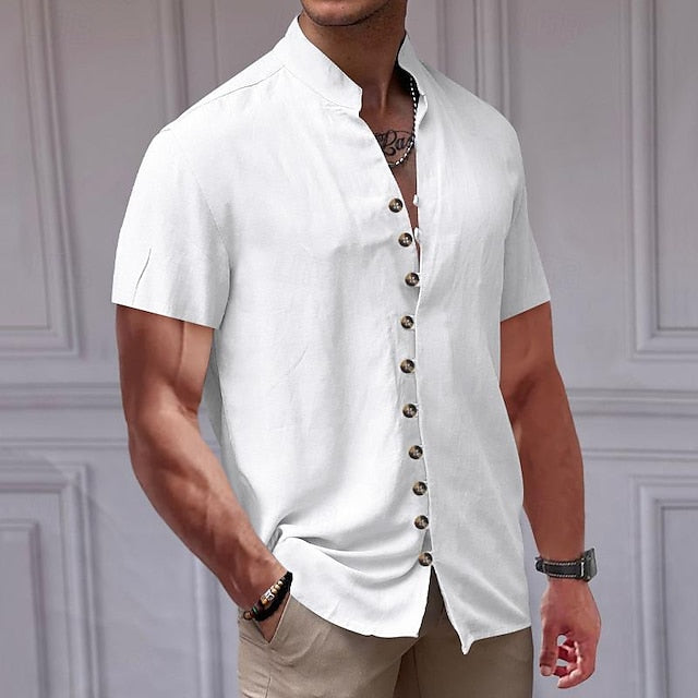 Mandarin Chinese Linen Men's Collar Shirt