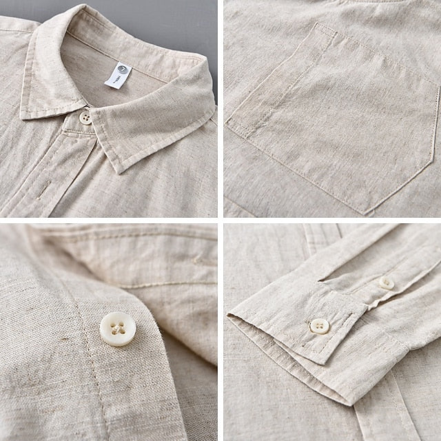 Button Men's Casual Up Shirt Linen Cotton