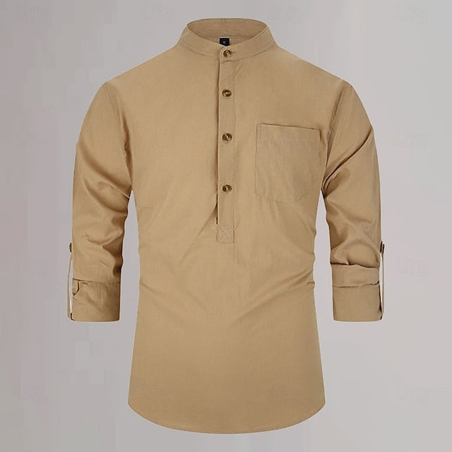 Plain Wear Linen White Daily Shirt Cotton Men's Black