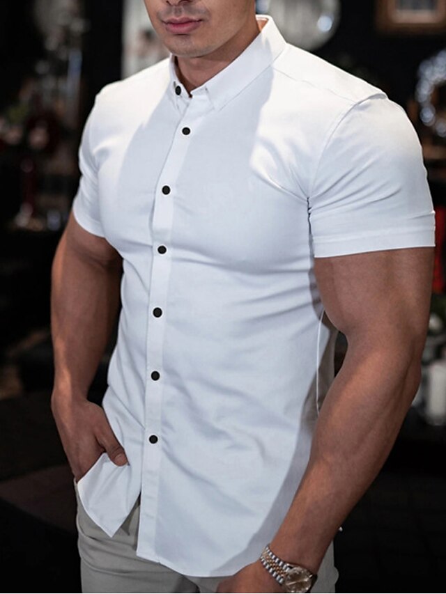 Button Casual Black Up Shirt Men's Summer