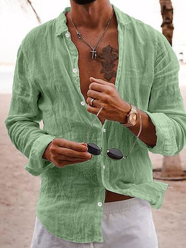 Shirt Up Beach Linen Button Men's Casual
