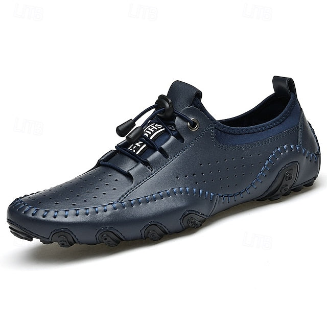 Shoes Casual Perforated with Men's White Hand-Stitched