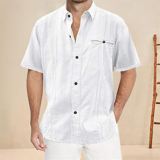 Shirt Men's Vacation Plain Cotton Linen Casual