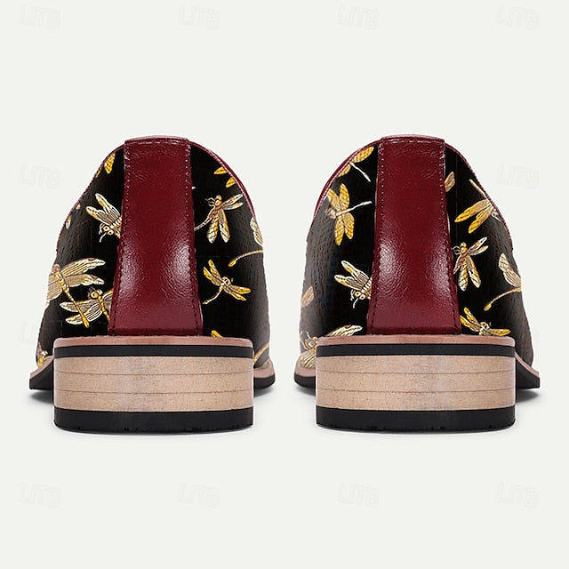 Black Embroidery with Men's Jacquard Dragonfly Loafers