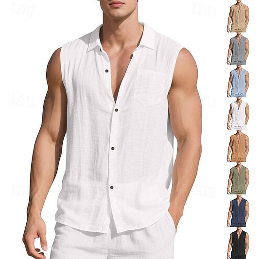 Linen Sleeveless Wear Men's Summer Beach Shirt