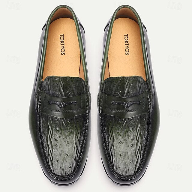 Leather Men's with Green Crocodile Pattern – Loafers