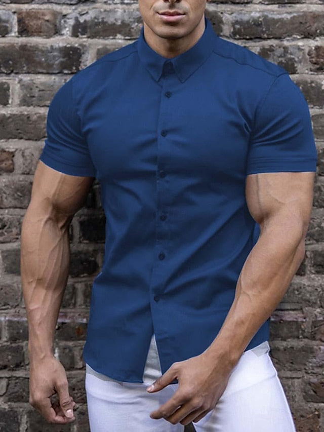 Button Casual Black Up Shirt Men's Summer