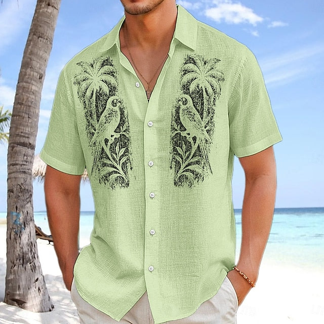 Shirt Button Summer Men's Up Beach Wear Linen