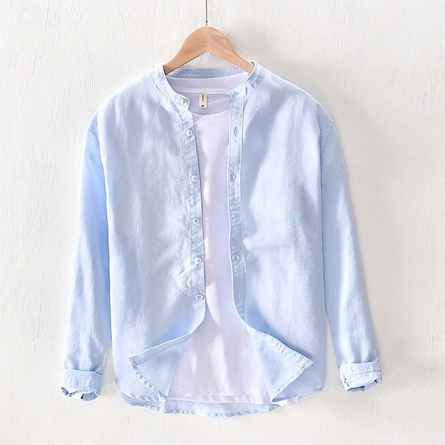 Up Cotton Casual Shirt Men's Button Linen