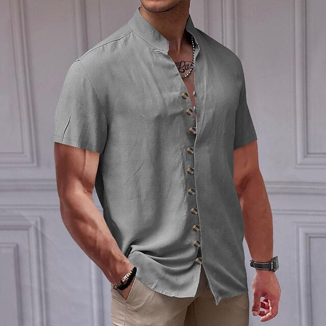 Mandarin Chinese Linen Men's Collar Shirt