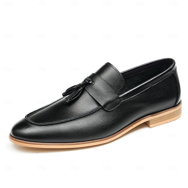 Leather Elegant Loafers Men's Tassel Genuine Slip-On -
