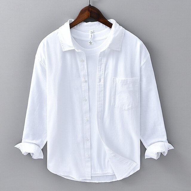 Button Men's Casual Up Shirt Linen Cotton