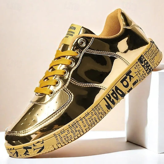 Printed Metallic Gold Sneakers Men's with Sole - Stylish