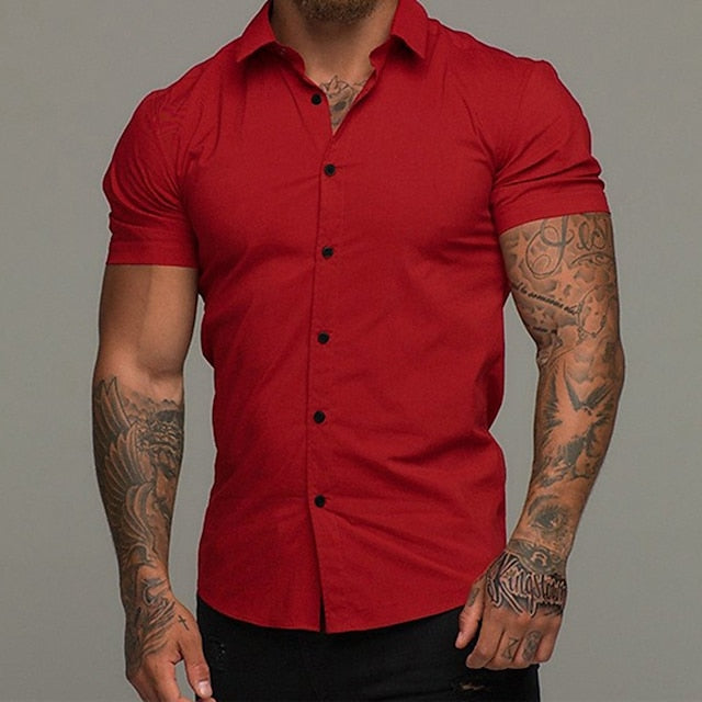 Up Button White Summer Black Red Men's Shirt