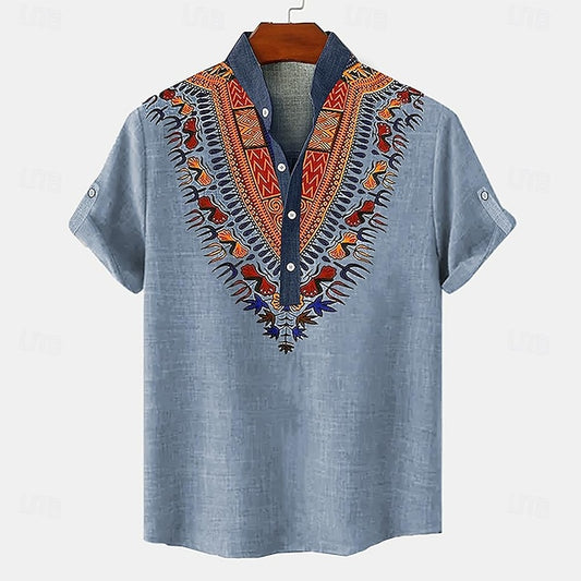 Vintage Shirt Henley Retro Shirts Linen Men's