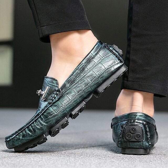 Pattern Leather Faux - Purple Crocodile Men's Loafers