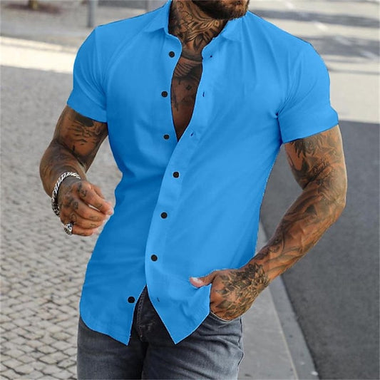 Summer Men's Shirt Black Button blue Up grey