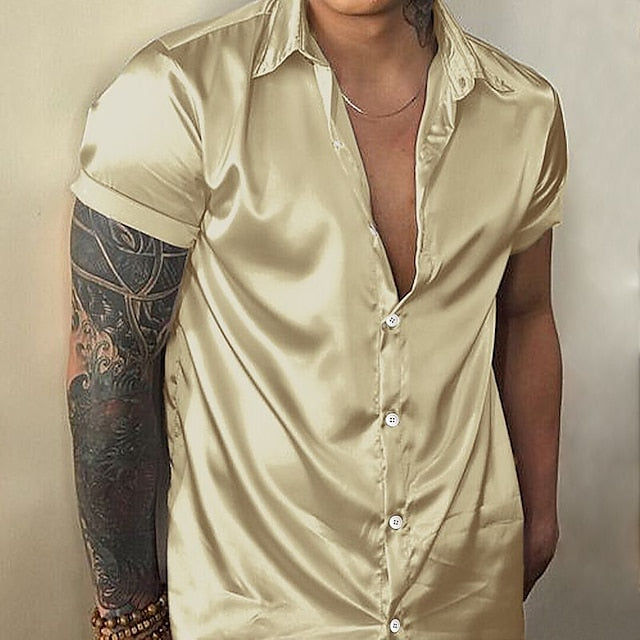 Shirt Satin Casual Men's Summer Beach Wear
