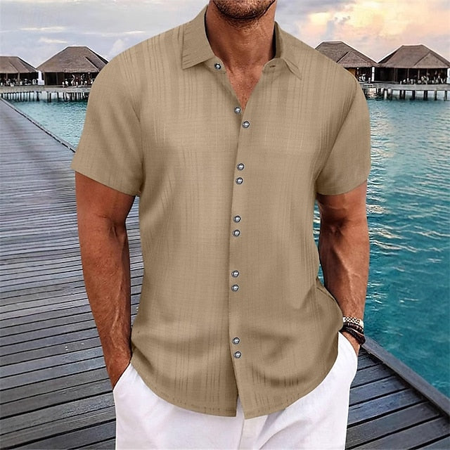 Summer Men's Shirt Button Up Beach Casual