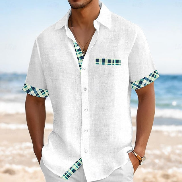 Up Men's Linen Button Beach Wear Summer Shirt