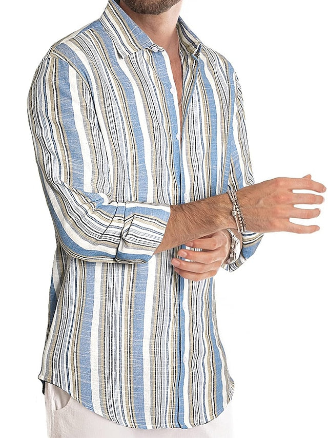 Striped Button Shirt Casual Shirts Men's Up