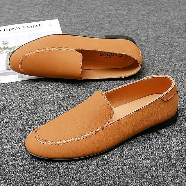 Loafers Shoes - Faux Prom Leather Men's with White Slip-On