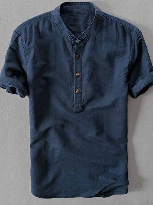 White Linen Collar Cotton Shirt Chinese Men's