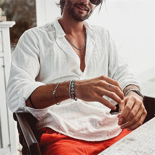 Shirt Beach Summer Casual Popover Men's