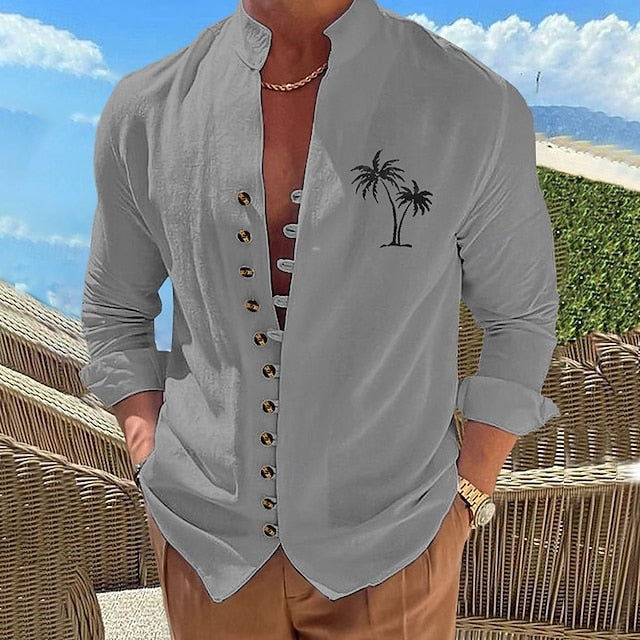 Button Men's Up Summer Linen Shirt Wear Beach