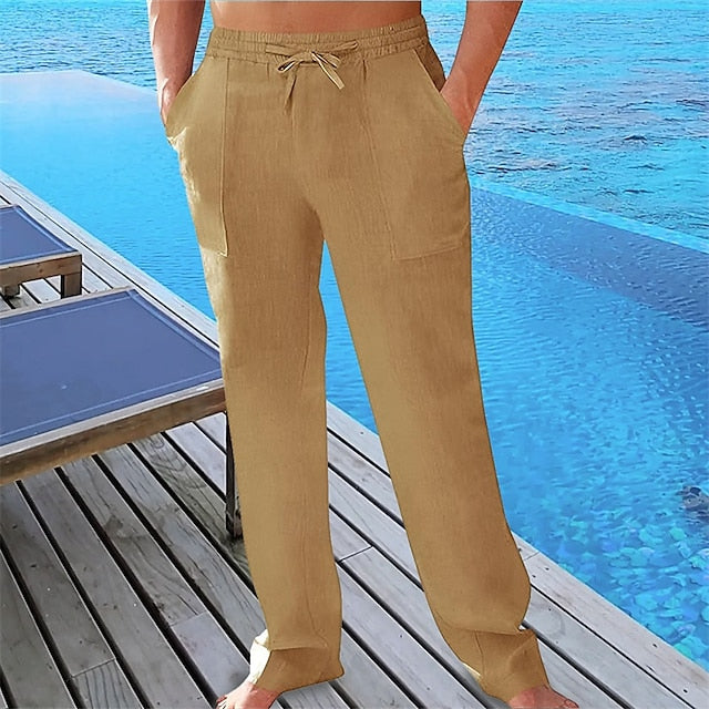 Summer Beach Men's Linen Pants Trousers Pocket Pants Pants