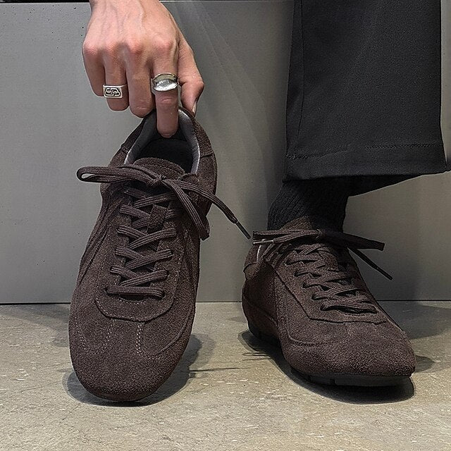 Men's with Rubber White Brown Sneakers Sole Suede Dark