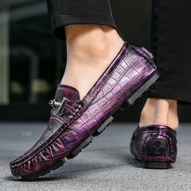 Pattern Leather Faux - Purple Crocodile Men's Loafers
